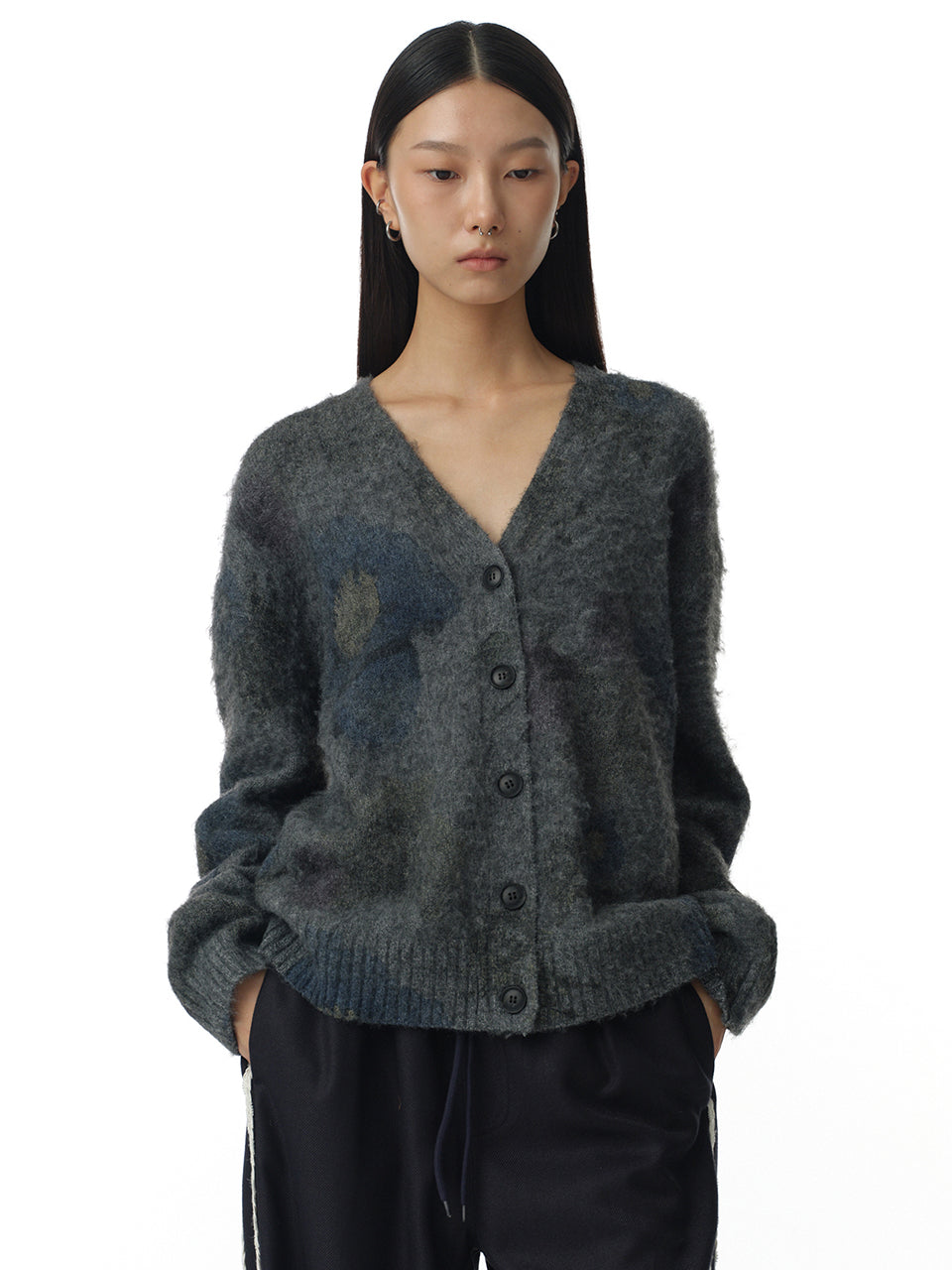 Printed Loose Cardigan [Gray]